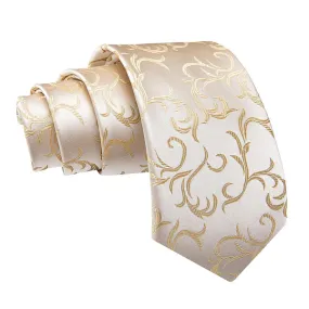 Classy Men Elegant Champagne Floral Silk Tie