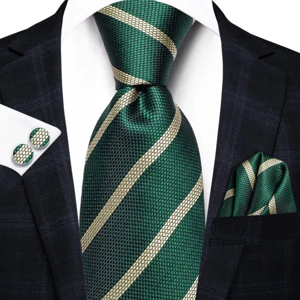 Classy Men Green Champagne Striped Silk Tie