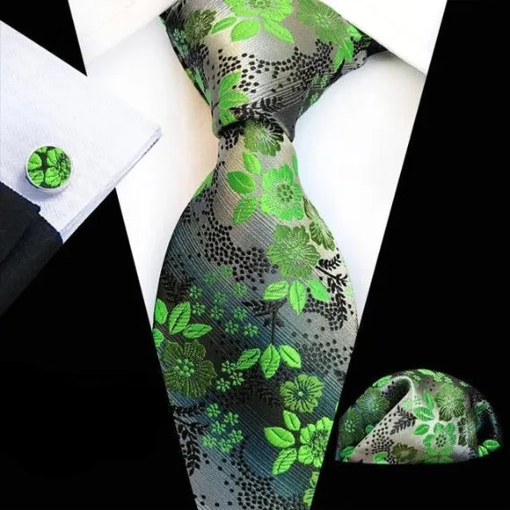 Classy Men Green Gradient Floral Silk Tie