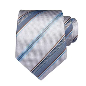 Classy Men Light Blue Metallic Striped Silk Tie