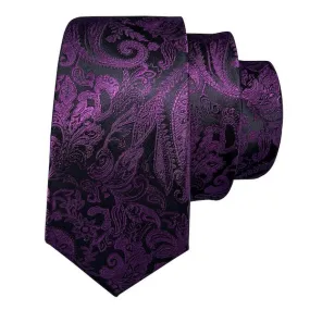 Classy Men Purple Black Paisley Silk Tie