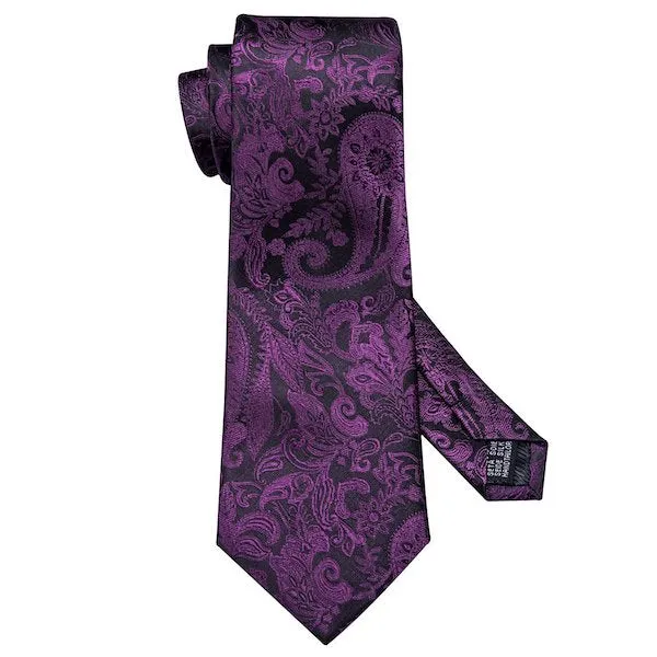 Classy Men Purple Black Paisley Silk Tie