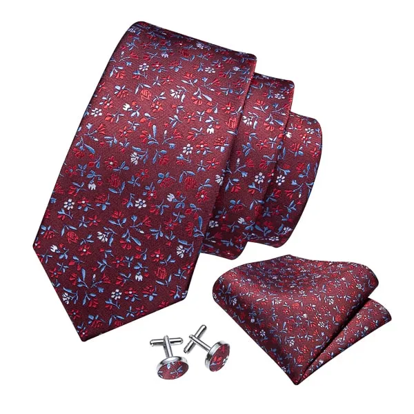 Classy Men Red Flower Silk Tie