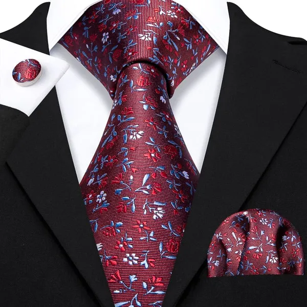 Classy Men Red Flower Silk Tie