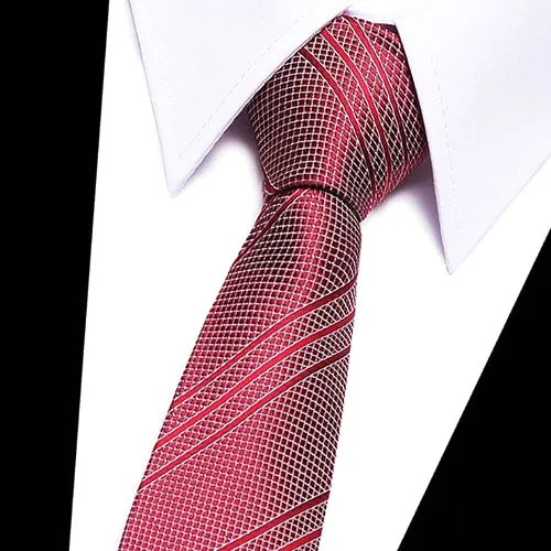 Classy Men Red Silver Striped Silk Tie