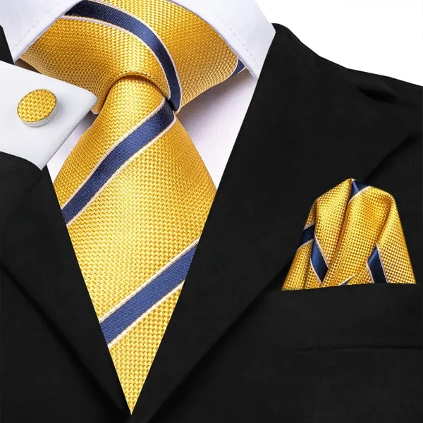 Classy Men Yellow Blue Striped Silk Tie