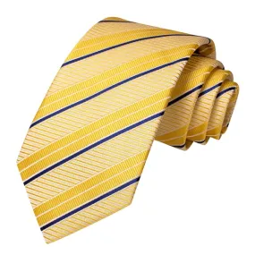 Classy Men Yellow Gold Blue Striped Silk Tie