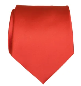 Coral Orange Necktie. Plain Solid Color Satin Finish Tie, No Print