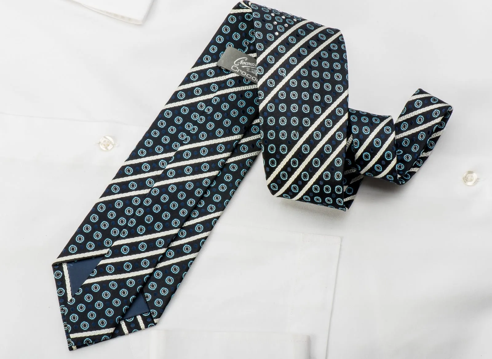 Crocodile Rhinestone Tie Stripes & Dots On Blue With Sparkles