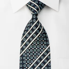 Crocodile Rhinestone Tie Stripes & Dots On Blue With Sparkles