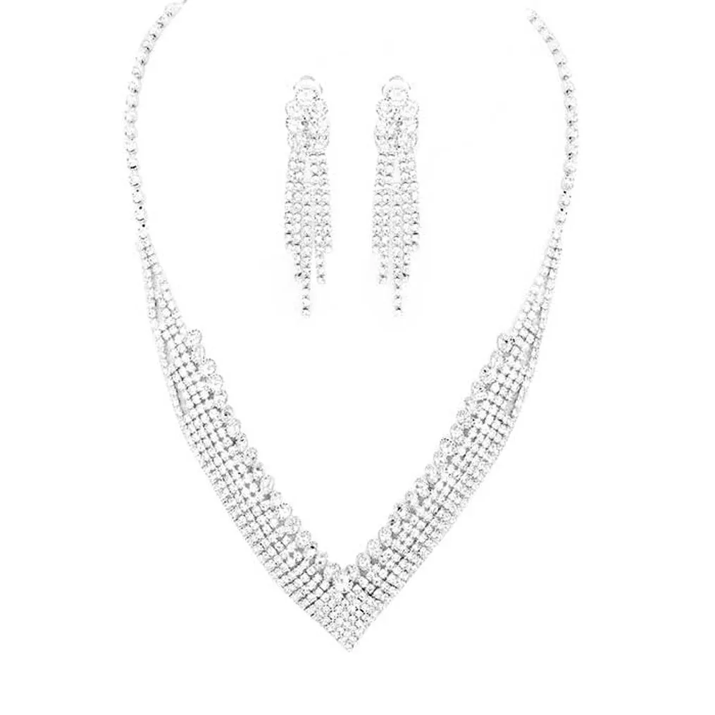 Crystal Rhinestone Pave Collar Necklace Clip on Earring Set