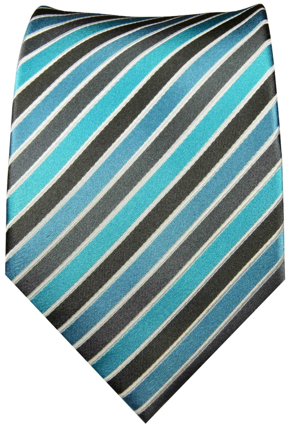 Cyan Blue and Black Striped Silk Tie Set