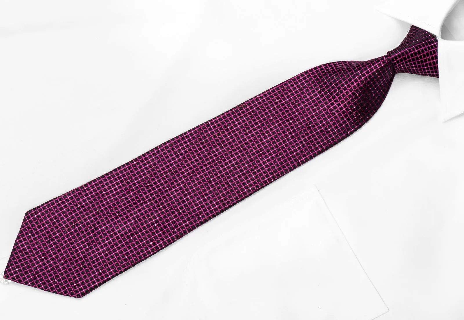 Daks Men's Crystal Silk Tie Purple Trellis On Black With Purple Sparkles