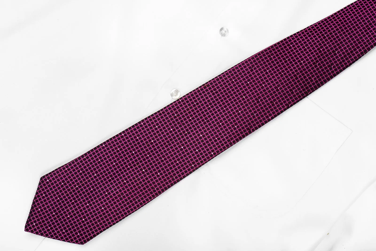 Daks Men's Crystal Silk Tie Purple Trellis On Black With Purple Sparkles