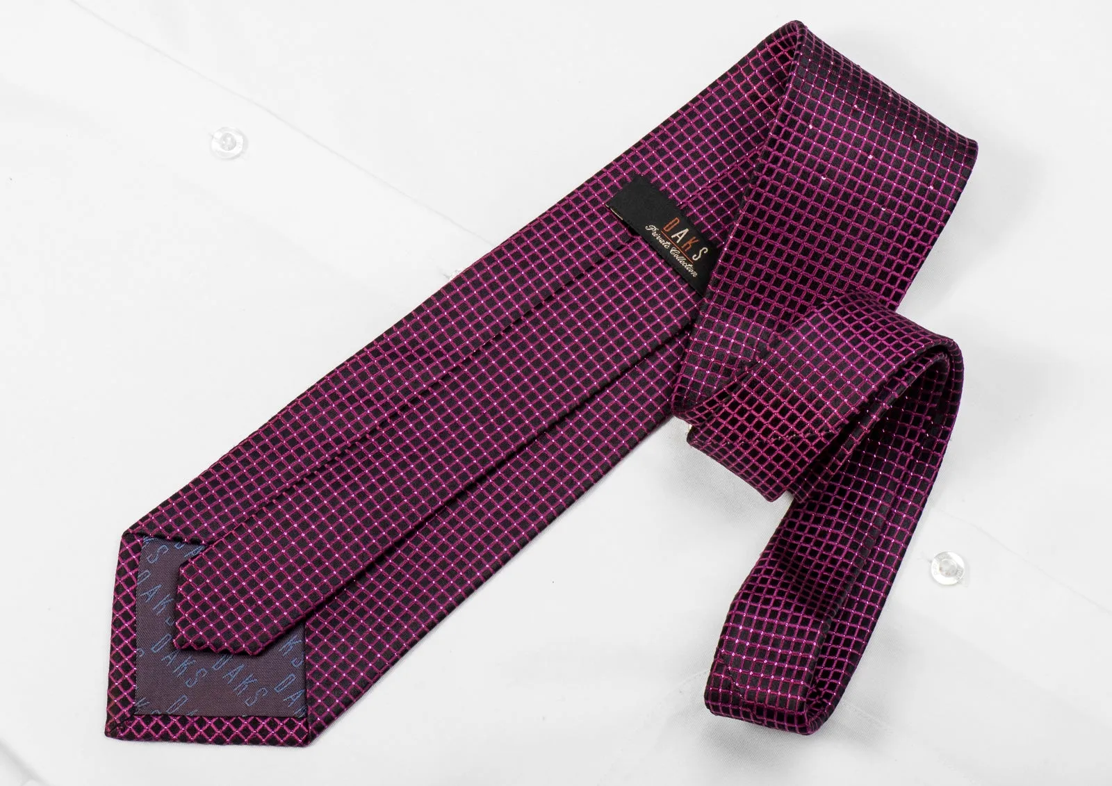 Daks Men's Crystal Silk Tie Purple Trellis On Black With Purple Sparkles