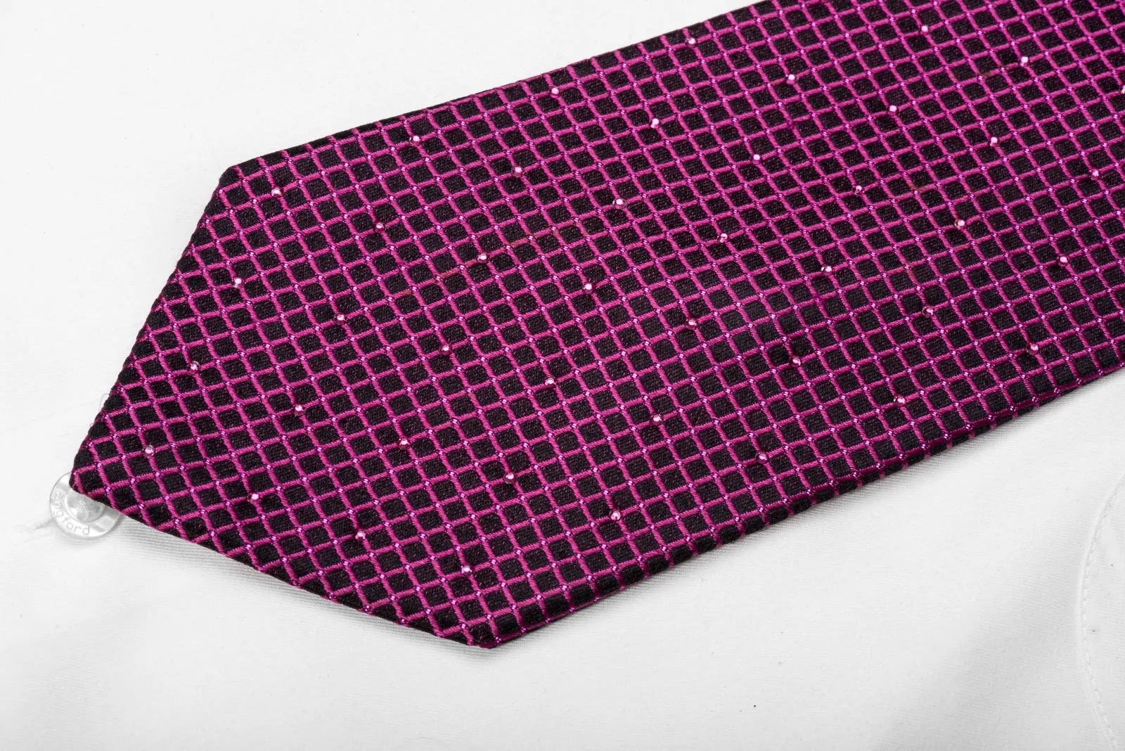 Daks Men's Crystal Silk Tie Purple Trellis On Black With Purple Sparkles