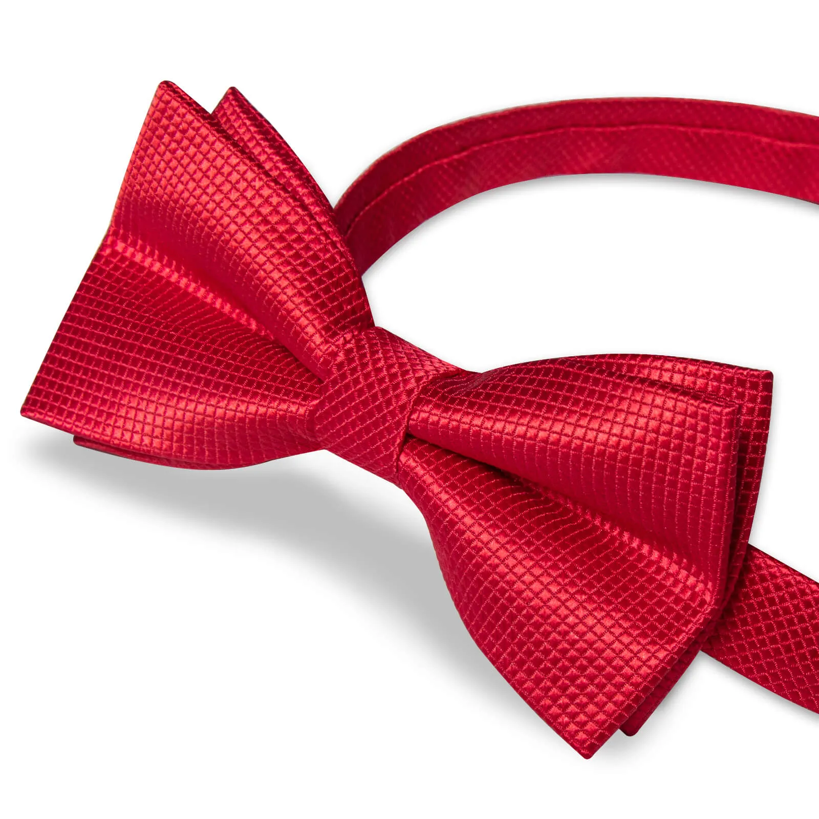 DiBanGu Kids Bow Tie Candy Red Plaid Silk Pre-Bow Tie Hanky Set