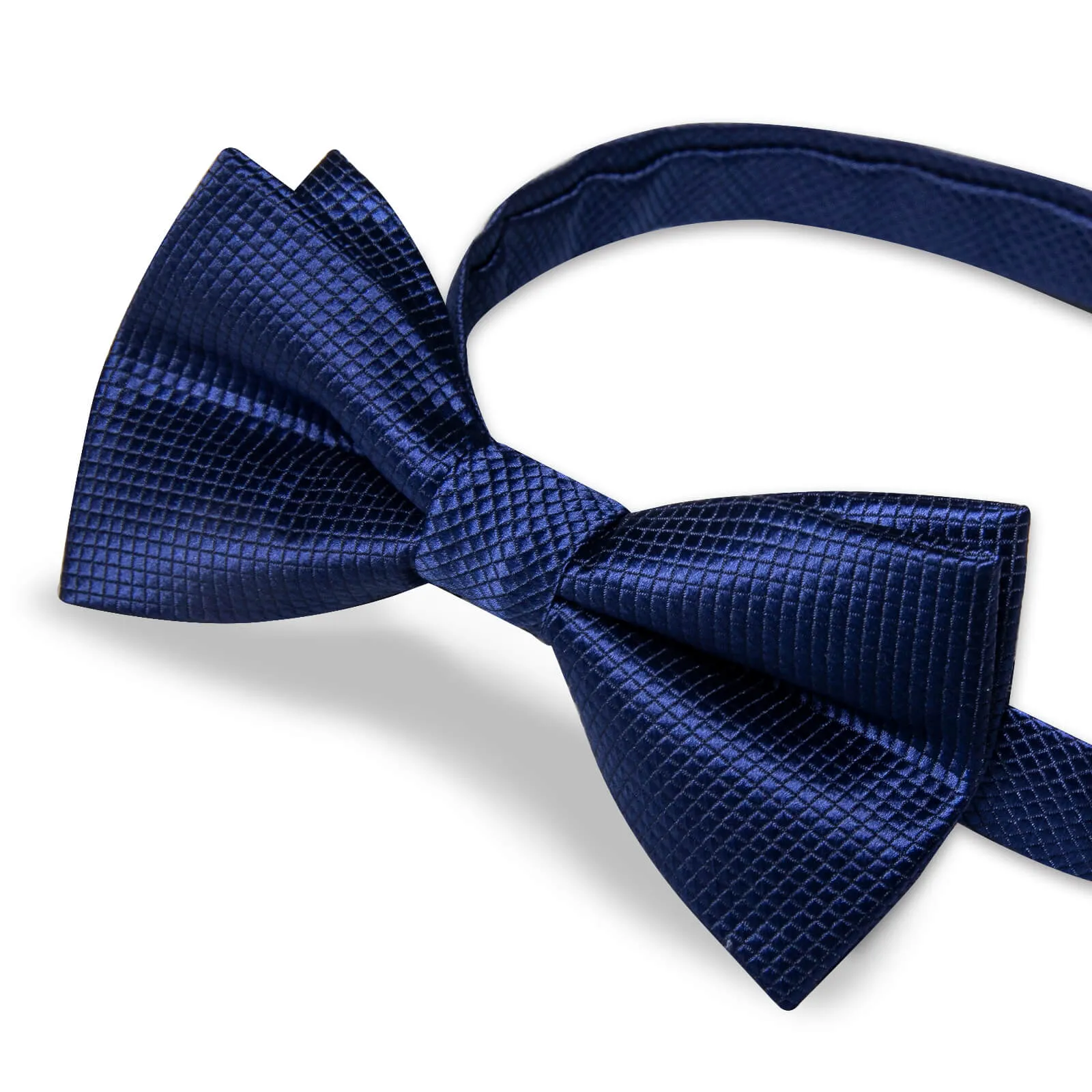 DiBanGu Kids Bow Tie Navy Blue Woven Plaid Silk Pre-Bow Tie Hanky Set