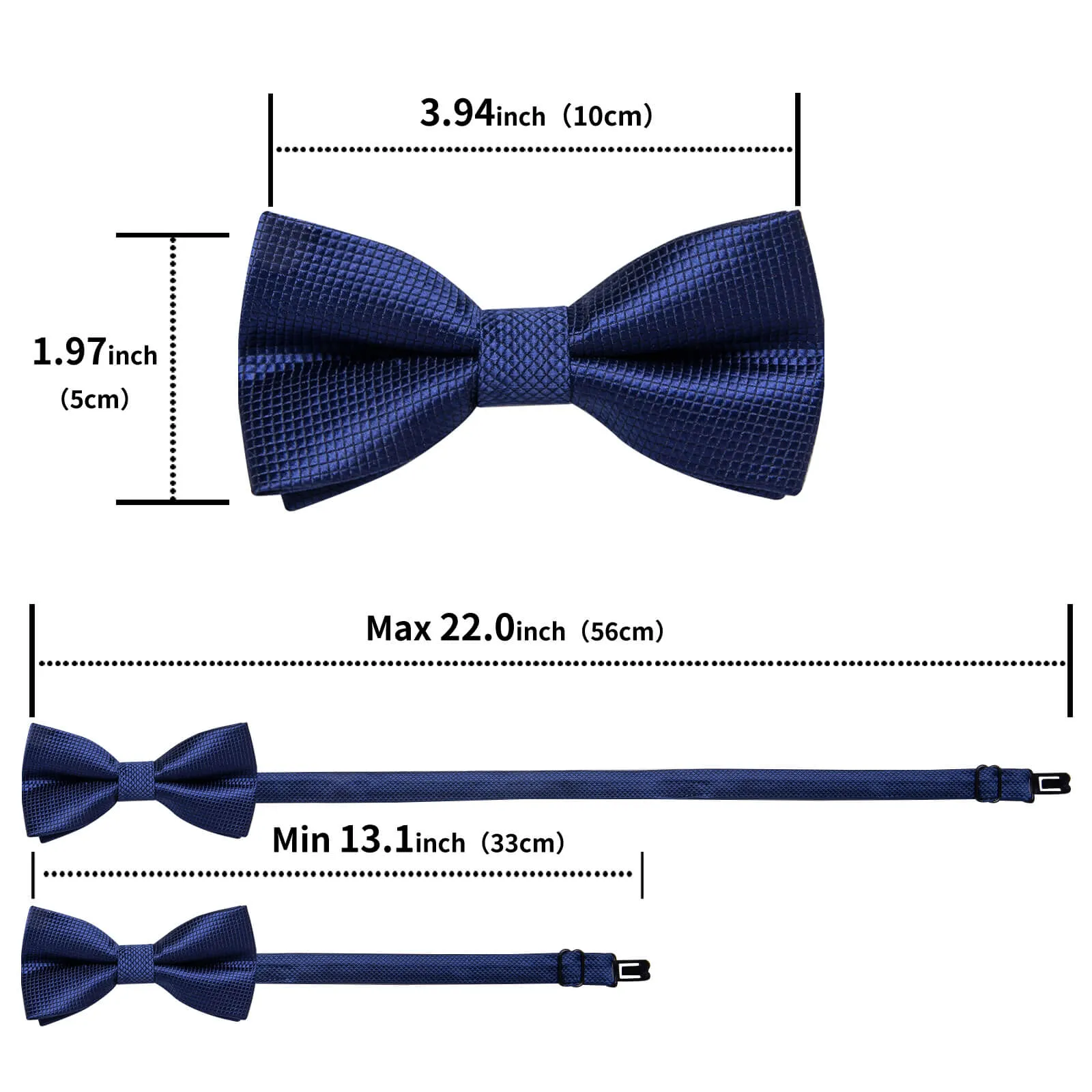 DiBanGu Kids Bow Tie Navy Blue Woven Plaid Silk Pre-Bow Tie Hanky Set