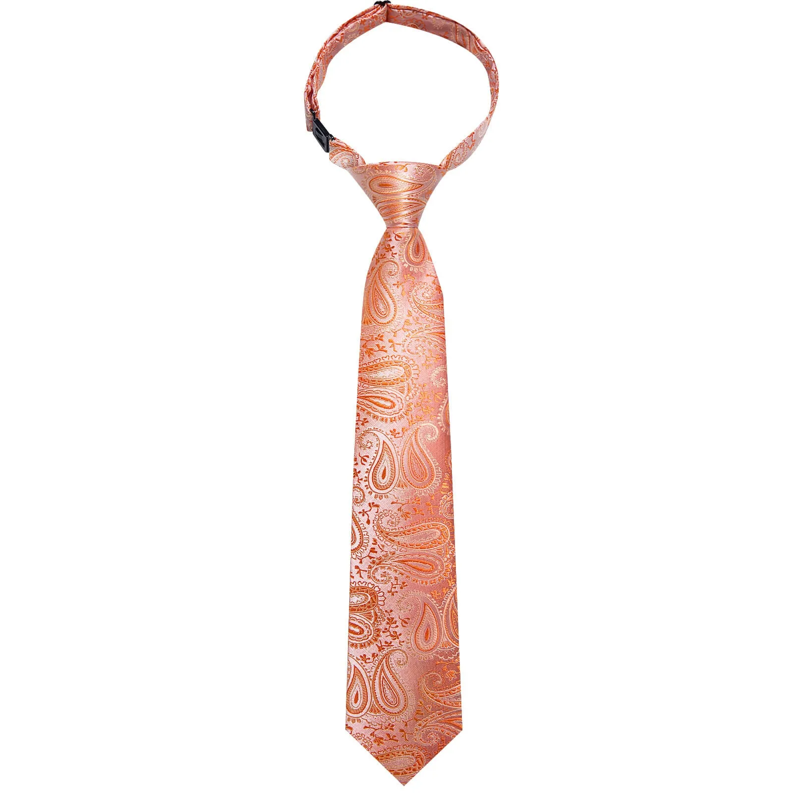 DiBanGu Kids Tie Pink Orange Woven Paisley Silk Tie Pocket Square Set