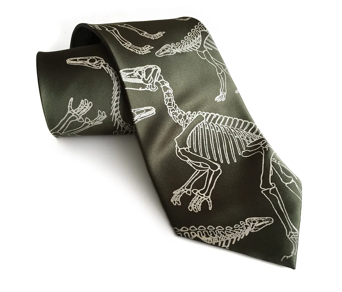 Dinosaur Bones Necktie. Paleontology print tie