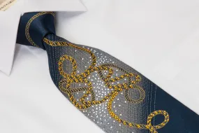 Elegance Woven Silk Rhinestone Tie Golden Rope On Black With Sparkles