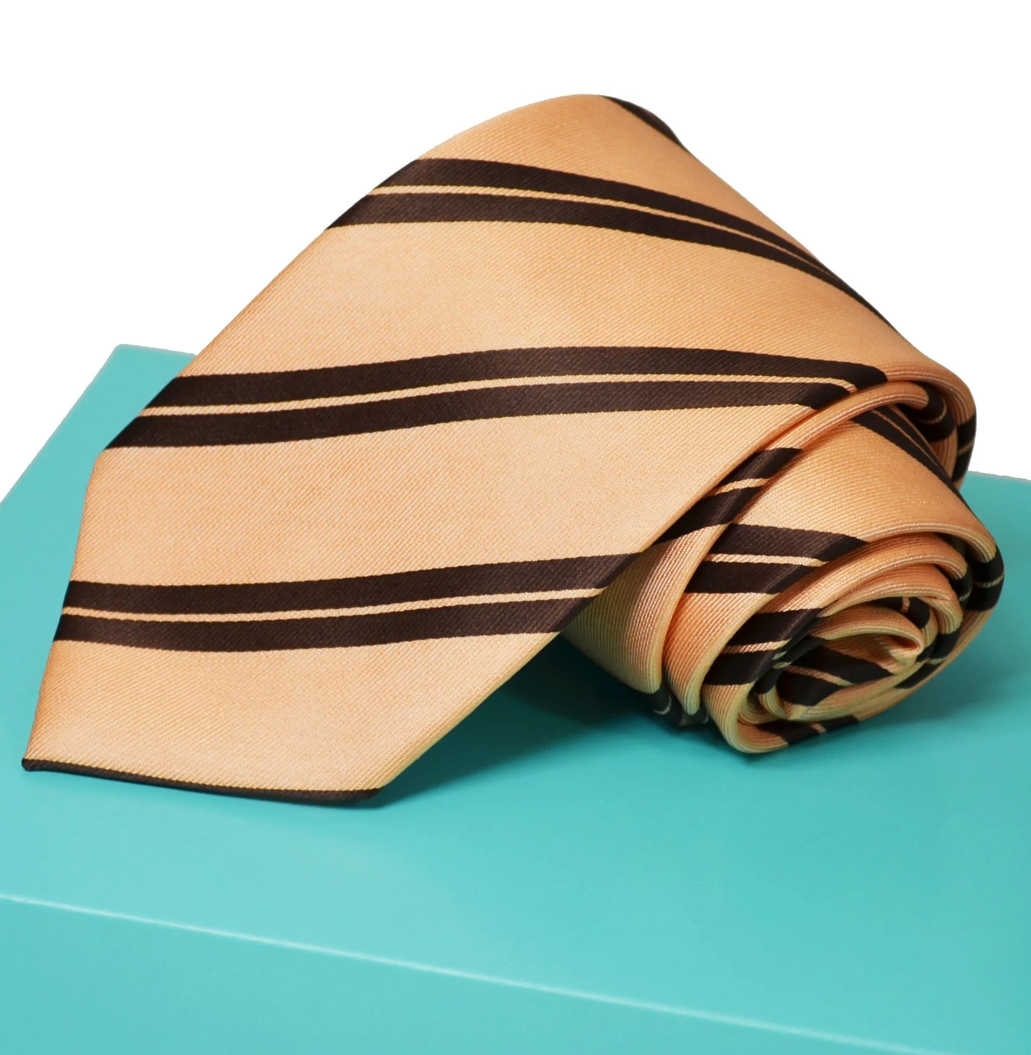 Extra Long Peach and Brown Striped Tie