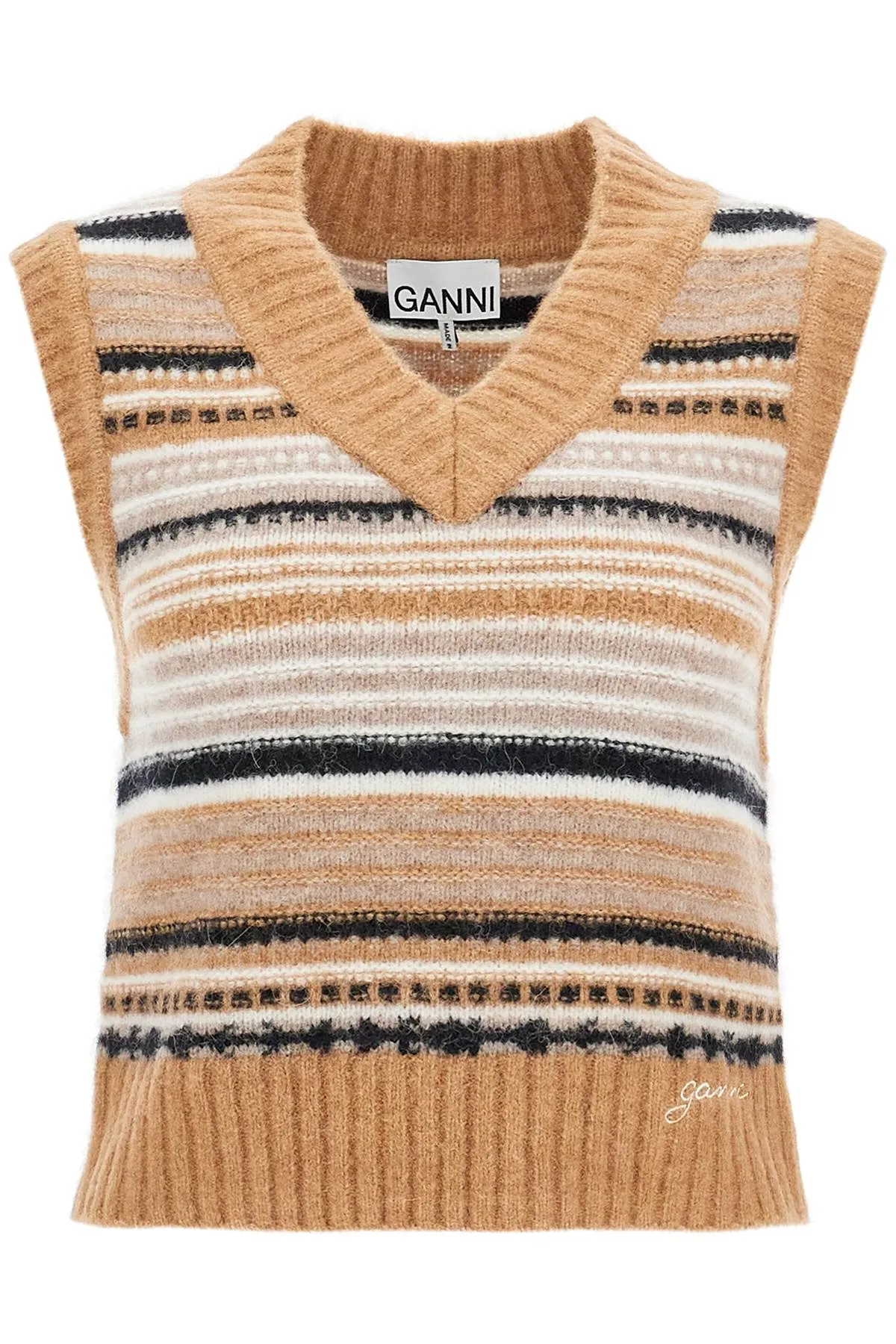 Ganni "soft Striped Knit Vest With A Comfortable