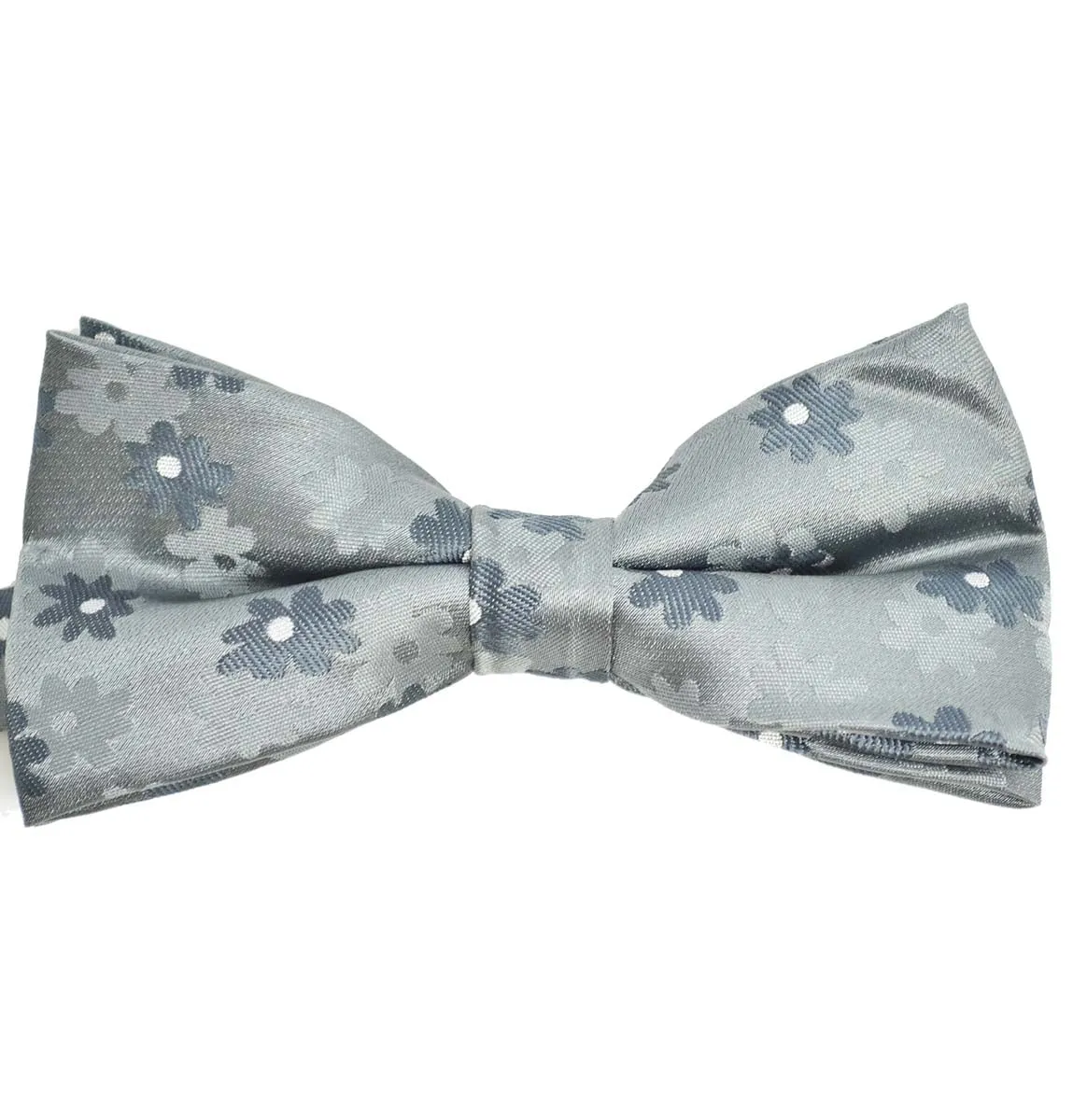 Grey Floral Patterned Bow Tie