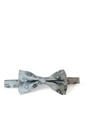 Grey Floral Patterned Bow Tie