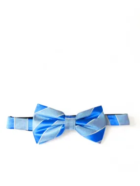 Light Blue Striped Silk Bow Tie