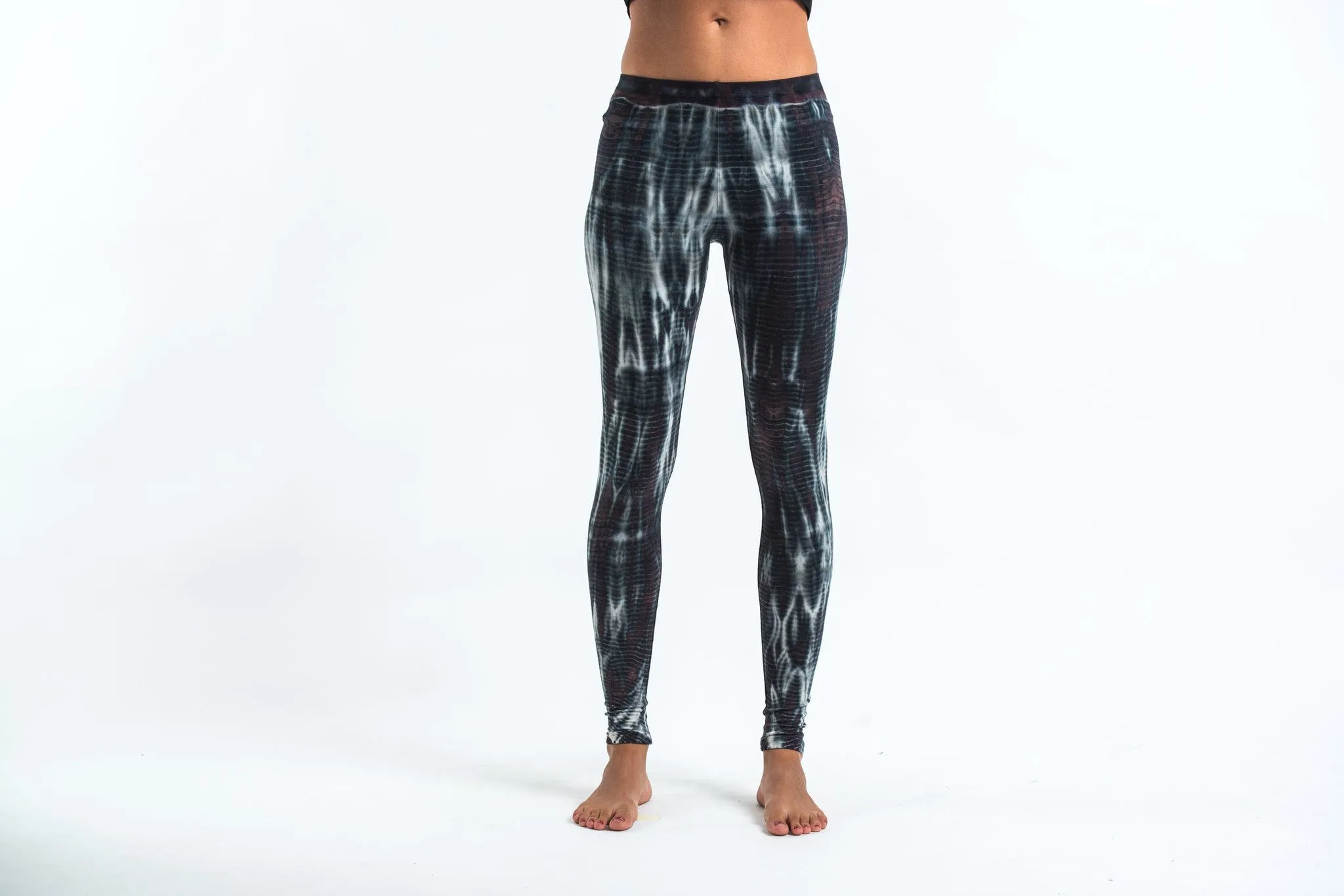 Lightning Stripes Tie Dye Cotton Leggings in Black and White