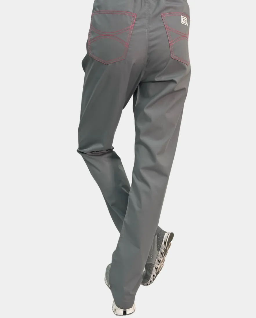 Limited Edition Shelby Scrub Pants - Grey with Pink Stitching and Pink Striped Tie with a Citrus Twist