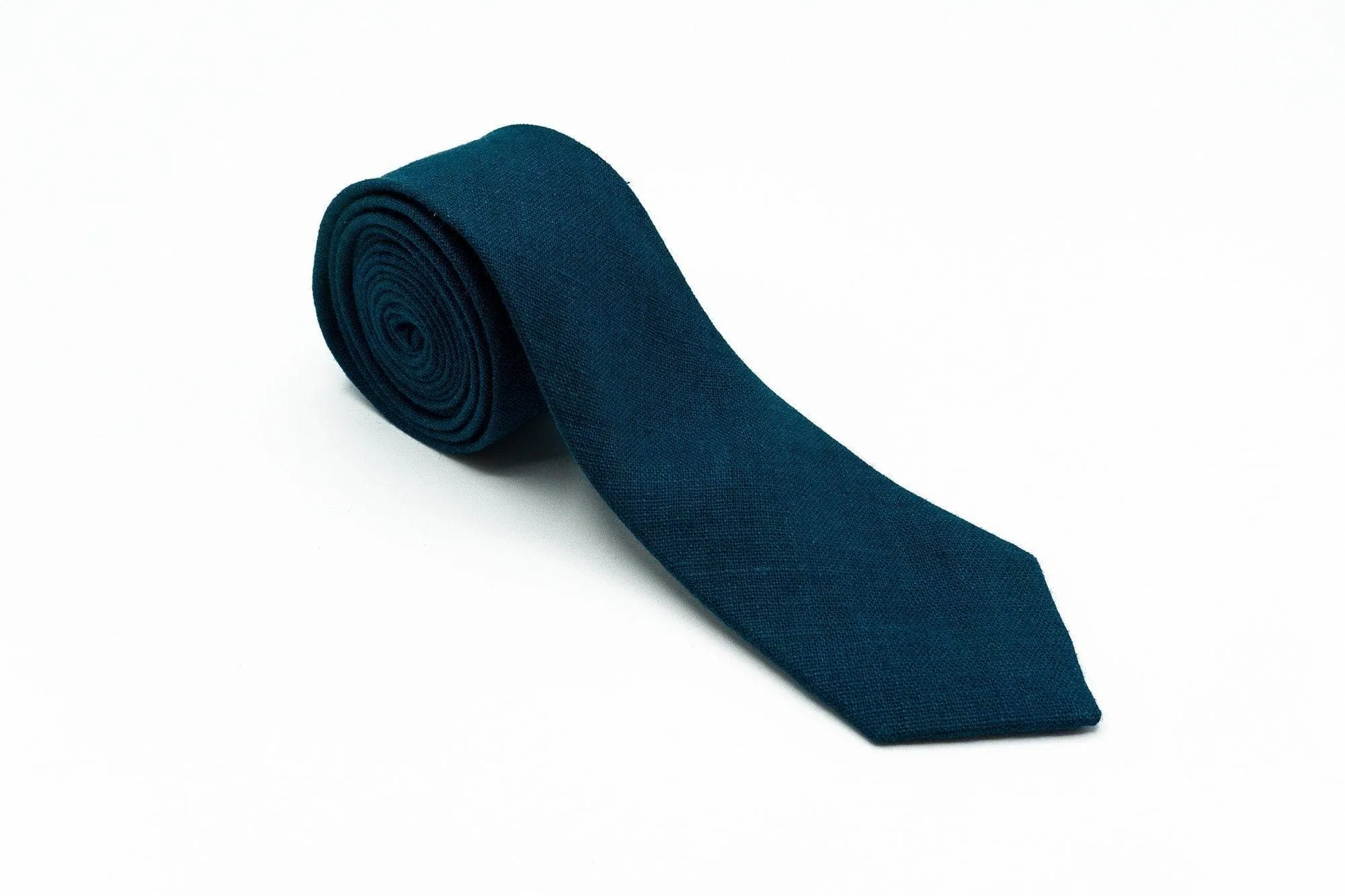 Marine Blue Skinny Tie Set with Pocket Square and Suspenders