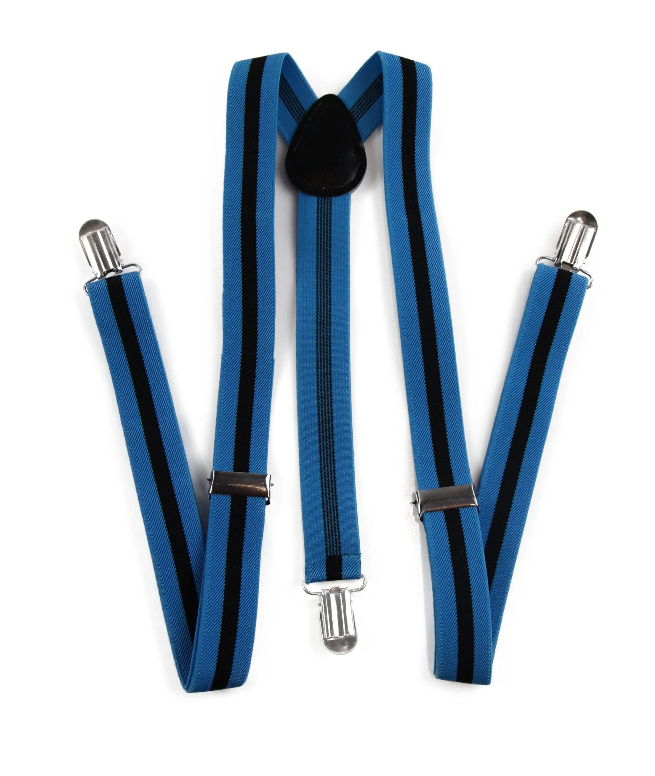 Mens Adjustable Light Blue & Black Striped Patterned Suspenders