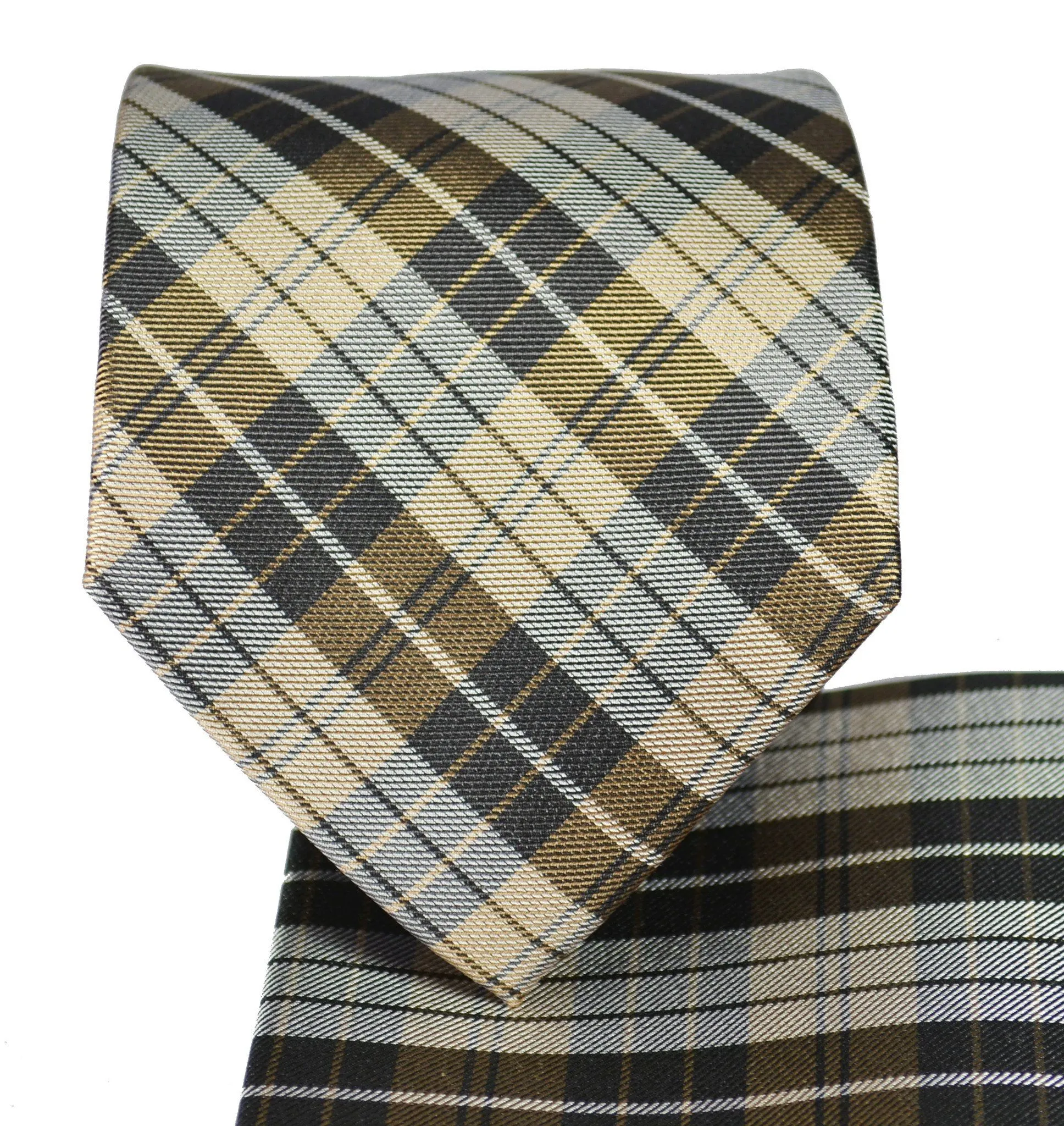 Men's Silk Tie Set in Teak Brown Plaids