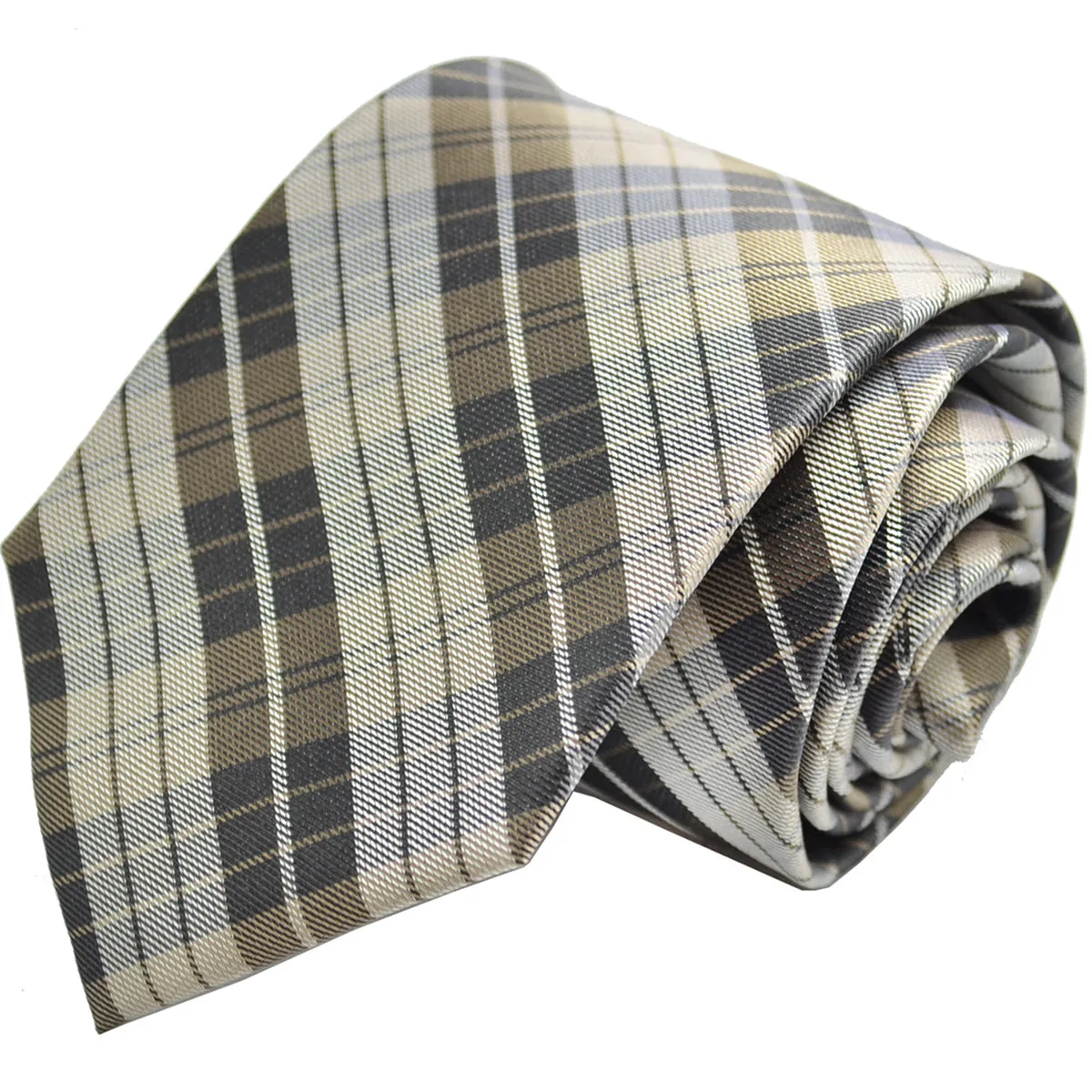 Men's Silk Tie Set in Teak Brown Plaids