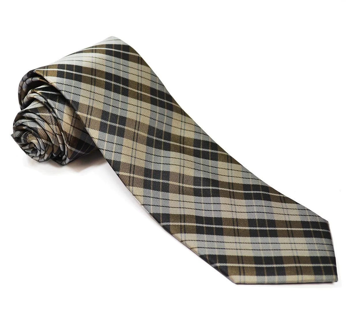 Men's Silk Tie Set in Teak Brown Plaids