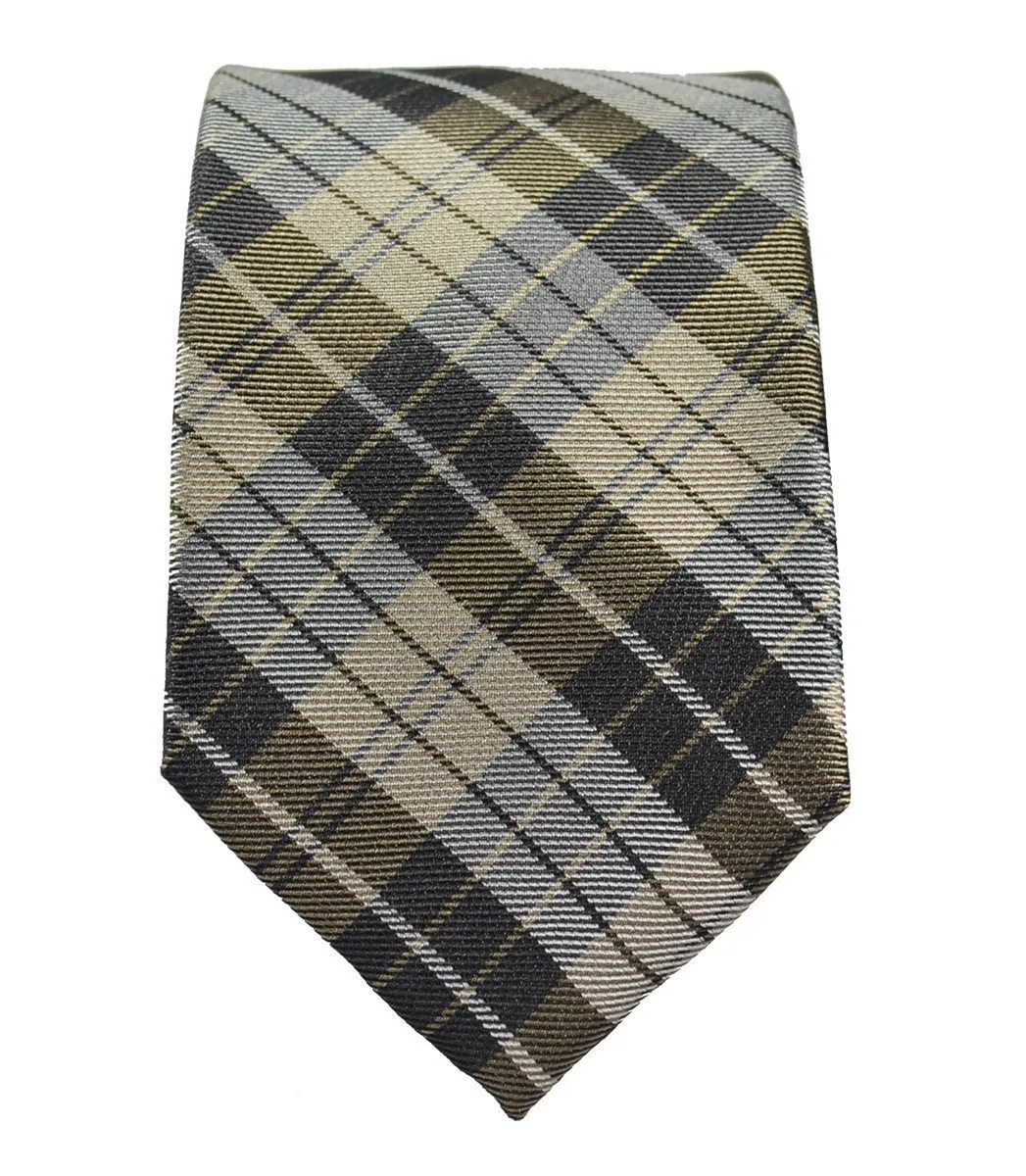 Men's Silk Tie Set in Teak Brown Plaids