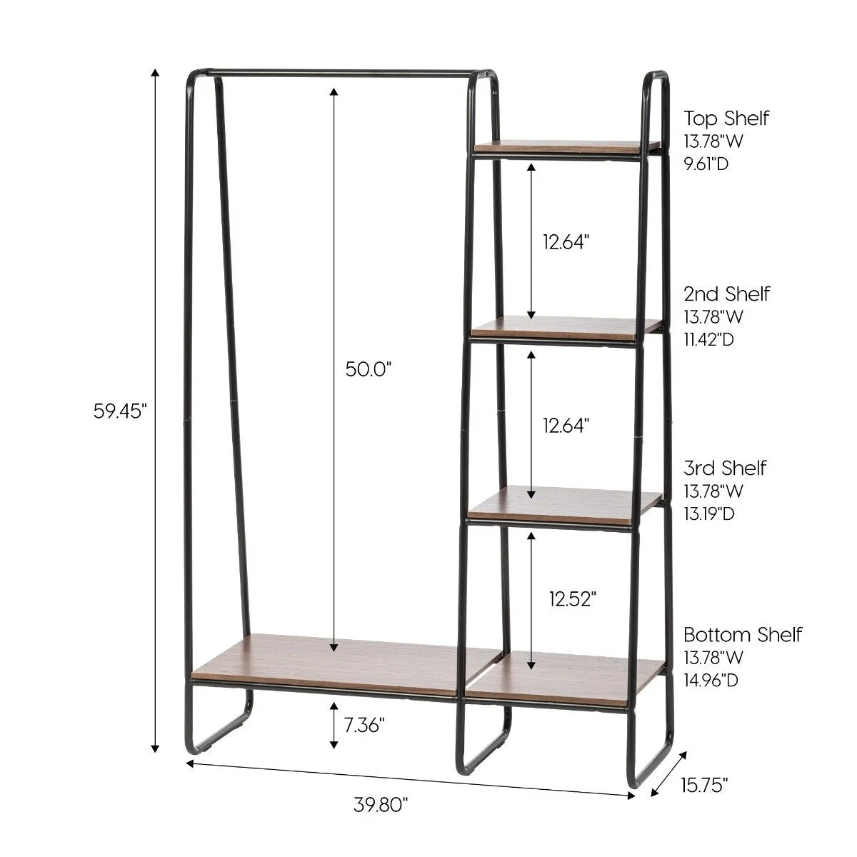 Metal Garment Rack with Wood Shelf - 5 Shelf