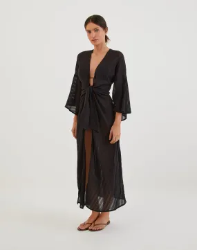 Perola Long Caftan - Black