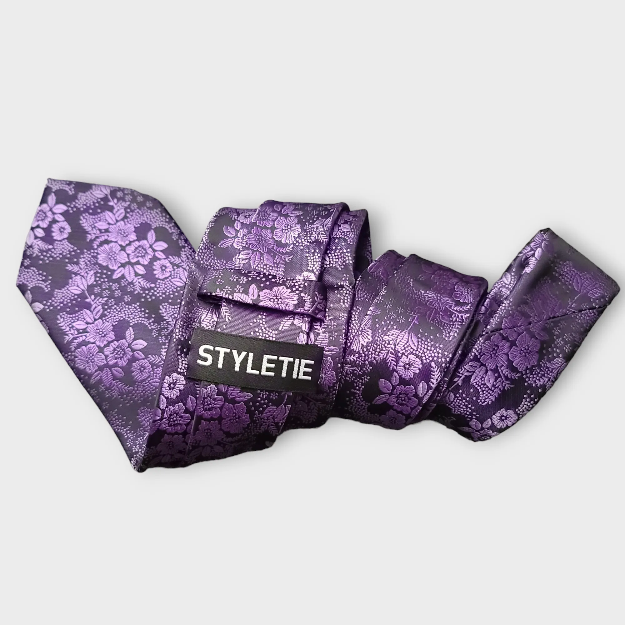 Purple Floral Silk Tie Pocket Square Set