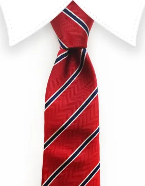 Red, Navy Blue and White Striped Tie