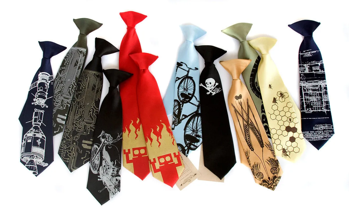 Red Robot kids necktie. Boys clip on tie.