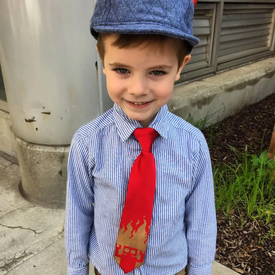 Red Robot kids necktie. Boys clip on tie.