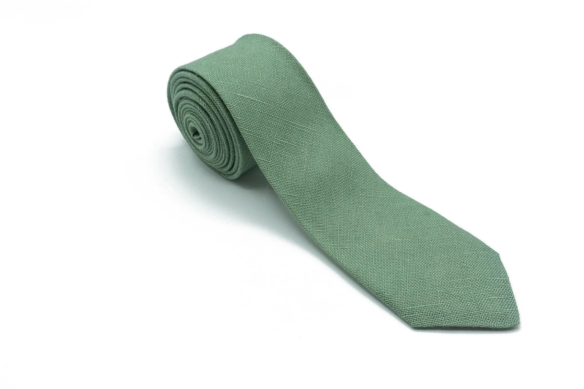 Sage Green Linen Tie Set with Pocket Square and Suspenders