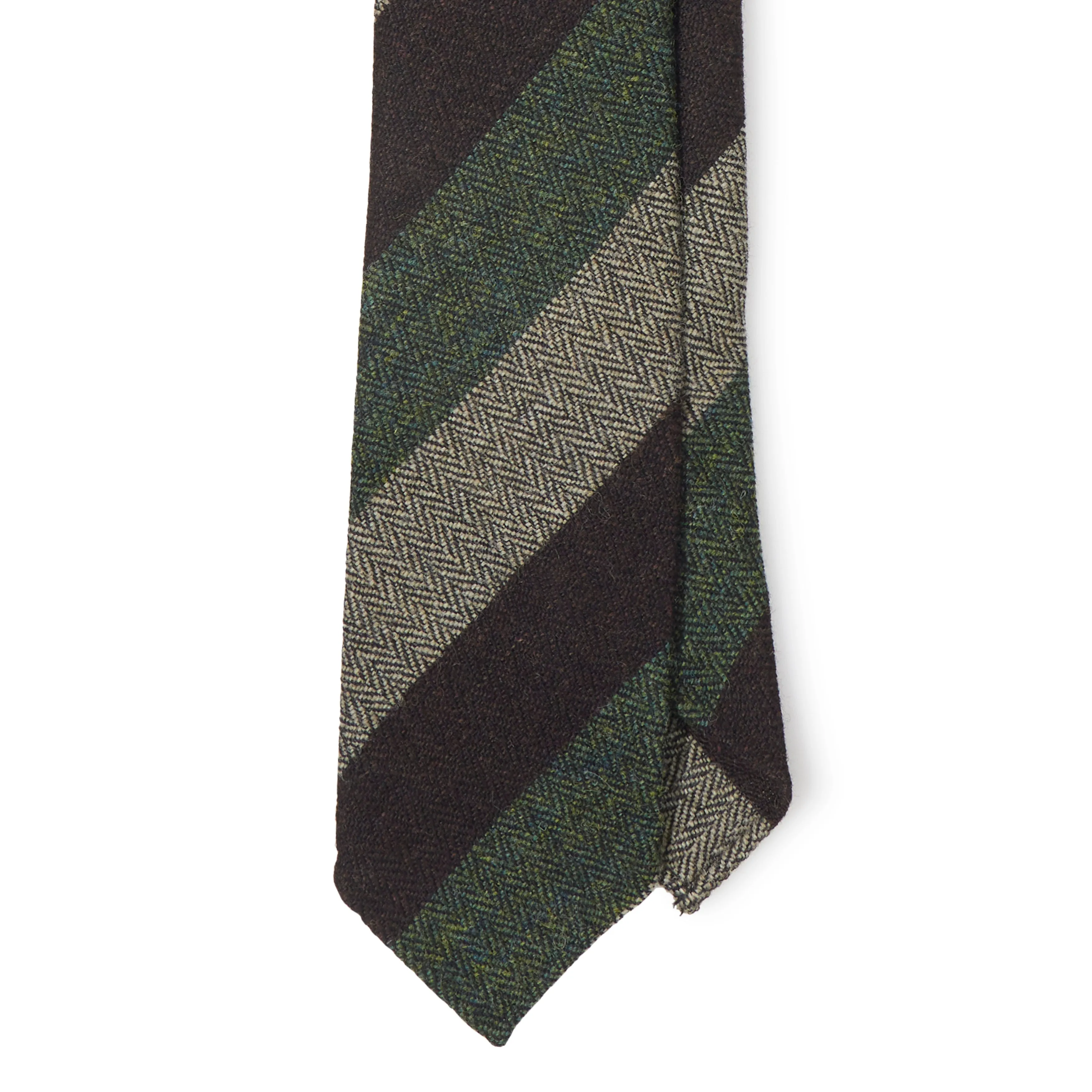 Shetland Wool Block Stripe Herringbone Hand-rolled Tie