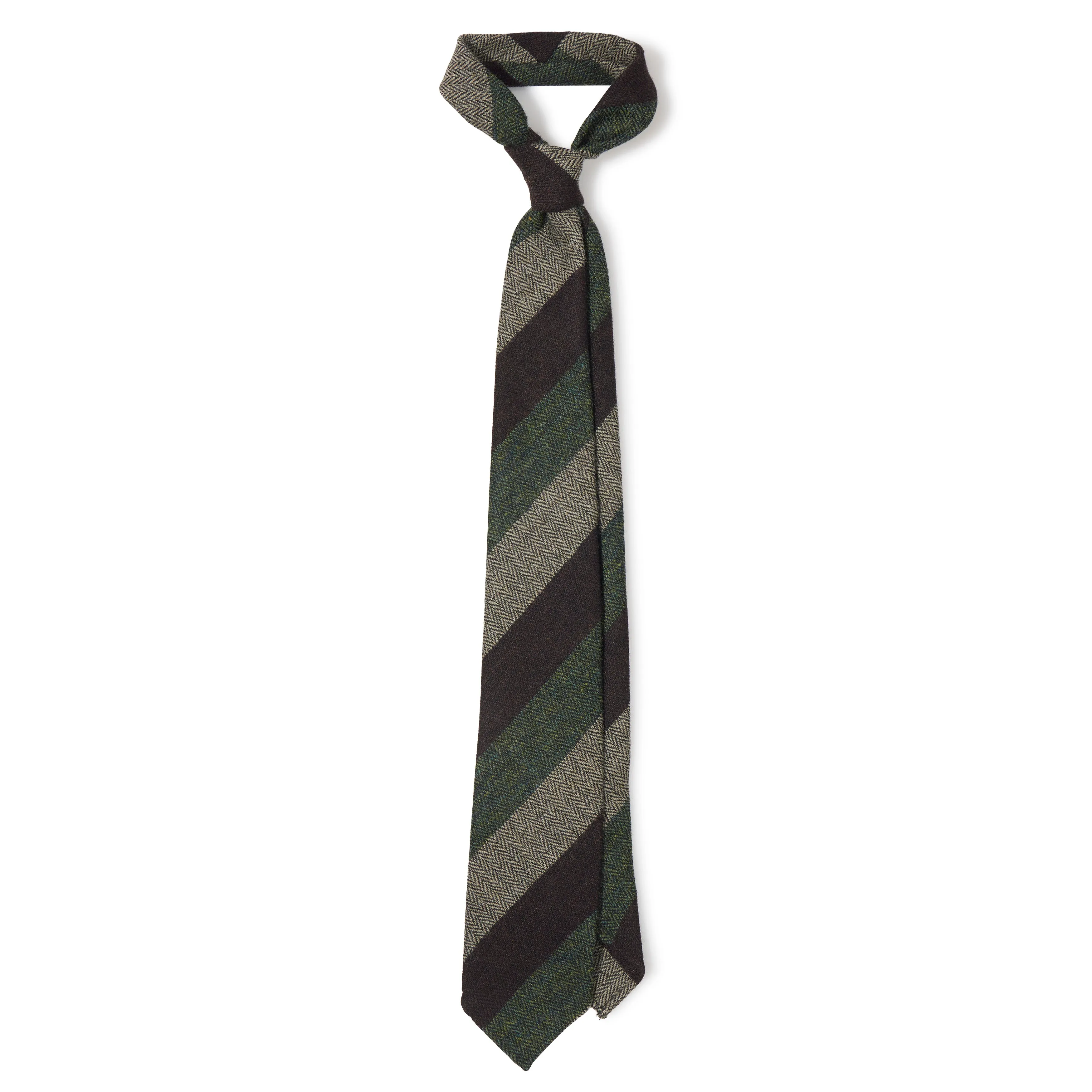 Shetland Wool Block Stripe Herringbone Hand-rolled Tie