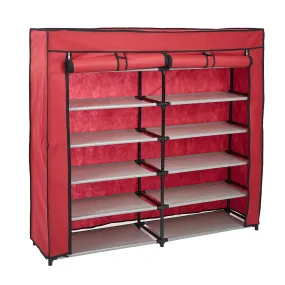 Shoe Rack 6-Tier 36 Pair Shoe Storage Organizer with Dustproof Non-woven Fabric Cover (Red)