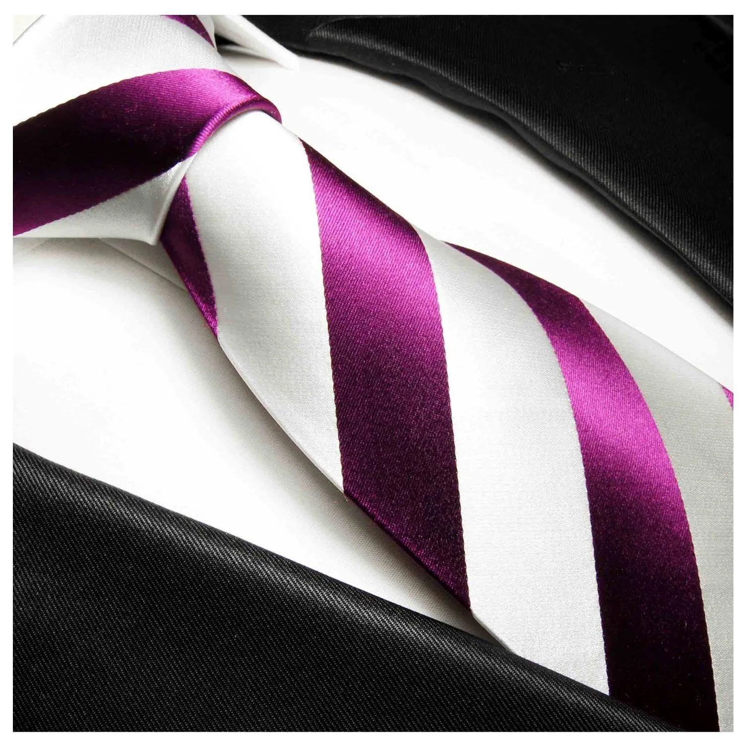 Silk Necktie Set by Paul Malone . Purple and White Stripes